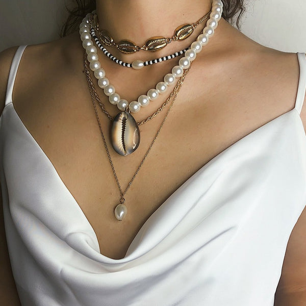 Women's Bohemian White Imitation Pearl Choker Necklace