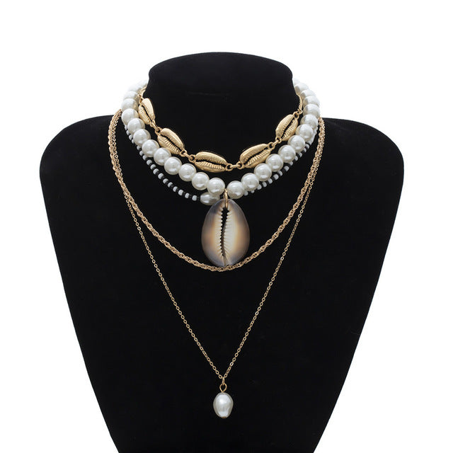 Women's Bohemian White Imitation Pearl Choker Necklace