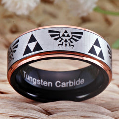 Couple's Matching Set of 6mm and 8mm Legend of Zelda Engraved Rose Gold Tungsten Carbide Rings