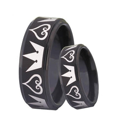 Couple's Matching Set of 6mm and 8mm Kingdom Hearts Black Tungsten Carbide Rings