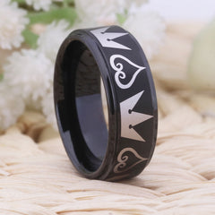 Couple's Matching Set of 6mm and 8mm Kingdom Hearts Black Tungsten Carbide Rings