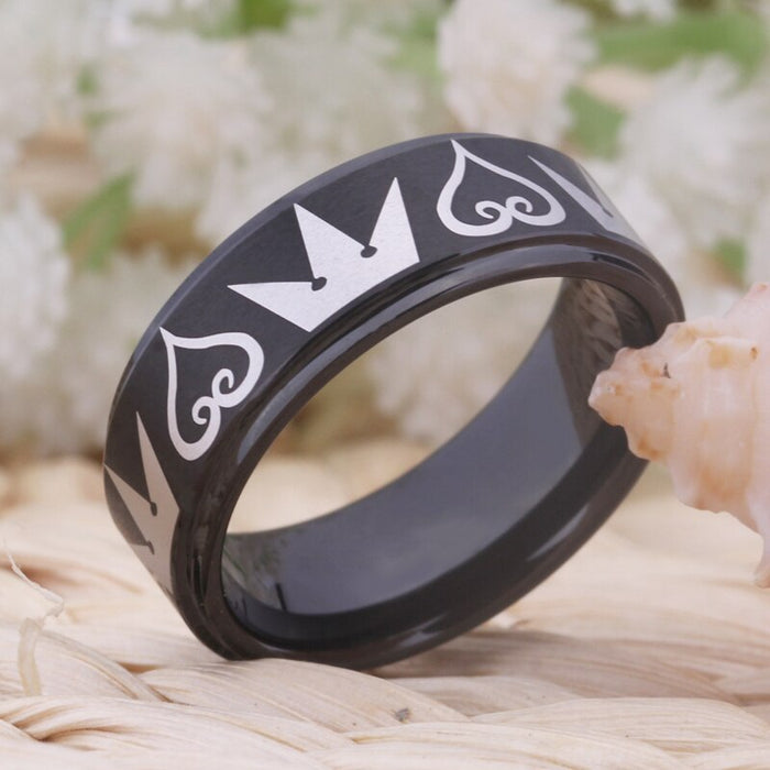 Couple's Matching Set of 6mm and 8mm Kingdom Hearts Black Tungsten Carbide Rings