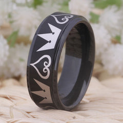 Couple's Matching Set of 6mm and 8mm Kingdom Hearts Black Tungsten Carbide Rings