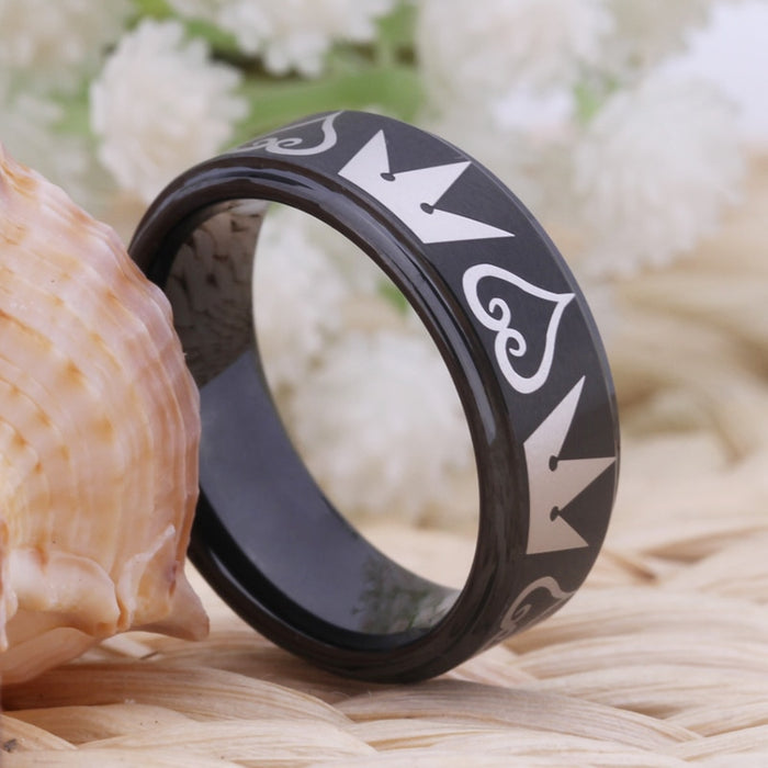 Couple's Matching Set of 6mm and 8mm Kingdom Hearts Black Tungsten Carbide Rings