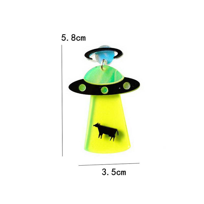 Women's UFO Spaceship Flying Saucer Acrylic Drop Earrings