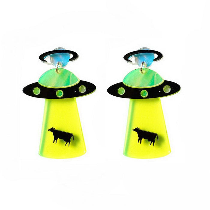 Women's UFO Spaceship Flying Saucer Acrylic Drop Earrings