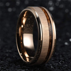 Women's 8mm Inlaid Koa Wood Gold Tungsten Carbide Ring