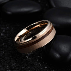 Women's 8mm Inlaid Koa Wood Gold Tungsten Carbide Ring