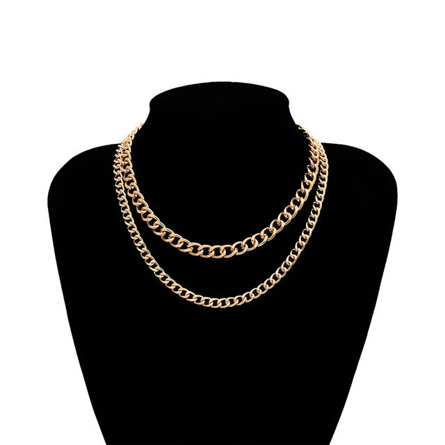 Women's Thin Link Metal Layered Necklace