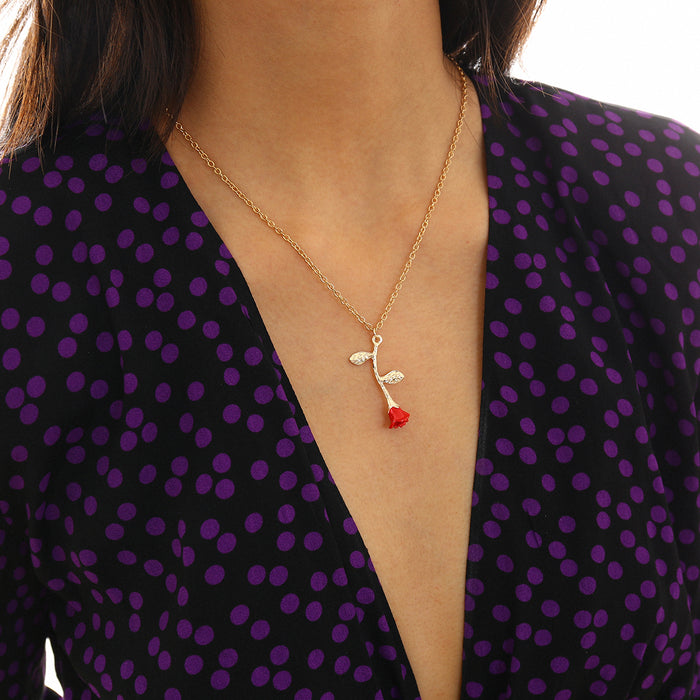 Women's Gothic Red Rose Flower Statement Necklace