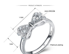 Women's Sleek Bow CZ Platinum Plated Ring