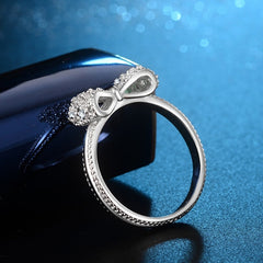 Women's Sleek Bow CZ Platinum Plated Ring