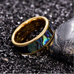 Men's 8mm Inlaid Abalone Gold Tungsten Carbide Ring