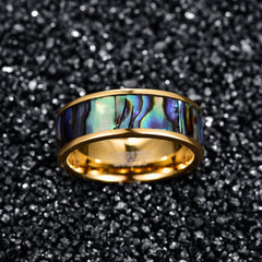 Men's 8mm Inlaid Abalone Gold Tungsten Carbide Ring