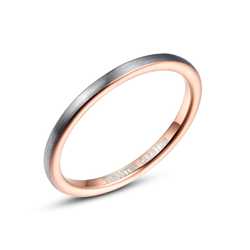 Women's 2mm Brushed Silver Rose Gold Tungsten Carbide Ring