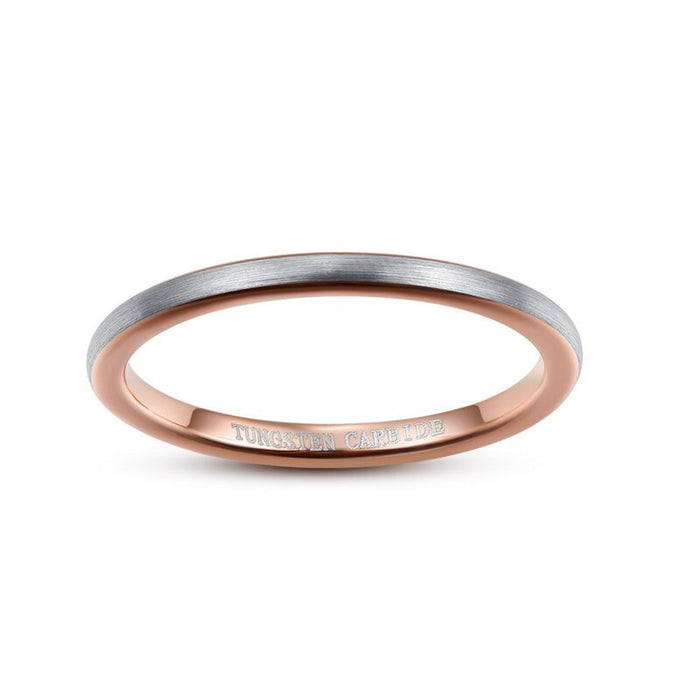 Women's 2mm Brushed Silver Rose Gold Tungsten Carbide Ring