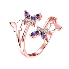 Women's Copper Fashion Butterfly Adjustable Gemstone Ring