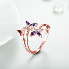 Women's Copper Fashion Butterfly Adjustable Gemstone Ring