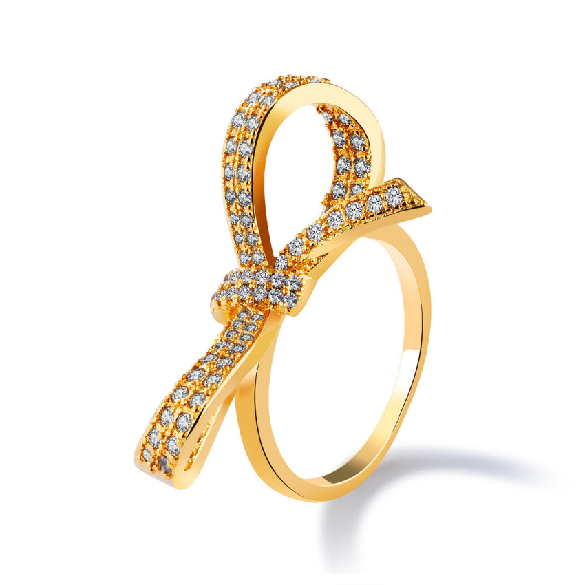 Women's Bow Knot Gold Plated CZ Ring