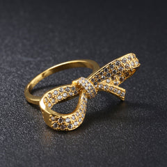 Women's Bow Knot Gold Plated CZ Ring