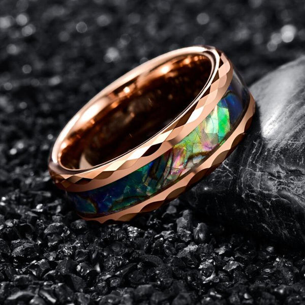 Women's 8mm Abalone Shell Inlay Rose Gold Tungsten Carbide Ring