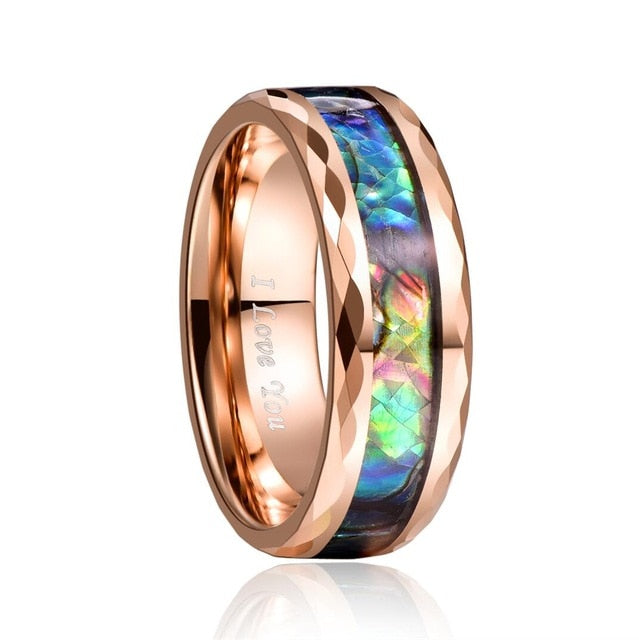 Women's 8mm Abalone Shell Inlay Rose Gold Tungsten Carbide Ring