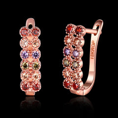 Women's Rose Gold Multicolor CZ Small Hoop Earrings