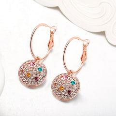 Women's Colorful Rhinestone CZ Drop Rose Gold Earrings