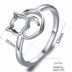 Women's Silver Plated Metal Cat Ring