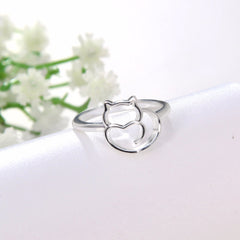 Women's Silver Plated Metal Cat Ring