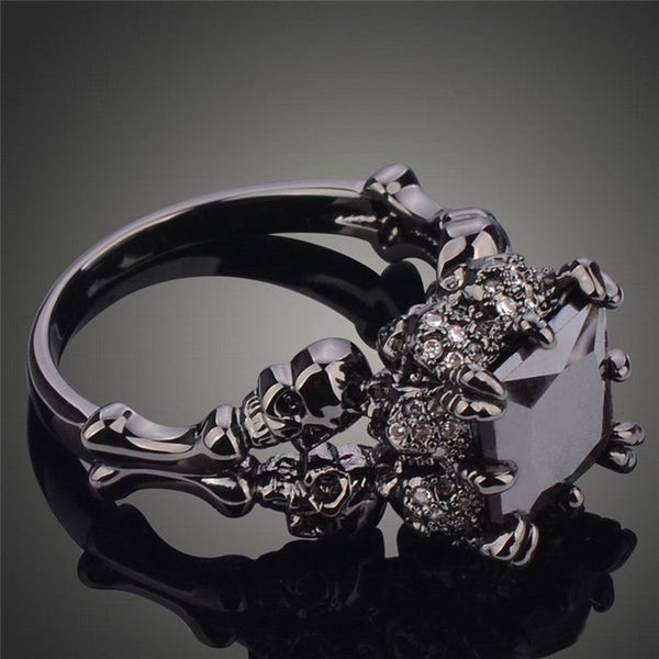 Women's Skull Zircon Gunmetal and Silver Plated CZ Ring