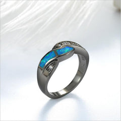 Women's Gunmetal Fire Blue Opal and CZ Ring