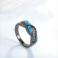 Women's Gunmetal Fire Blue Opal and CZ Ring