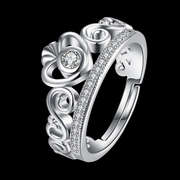 Women's Crown Set Platinum Plated CZ Ring