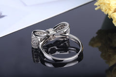 Women's Big Bow Silver Plated CZ Ring