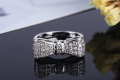 Women's Big Bow Silver Plated CZ Ring