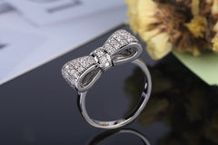 Women's Big Bow Silver Plated CZ Ring