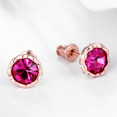 Women's Rose Gold Multicolor CZ Stud Earrings