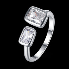 Women's Open Band Adjustable Large CZ Platinum Plated Ring