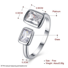 Women's Open Band Adjustable Large CZ Platinum Plated Ring