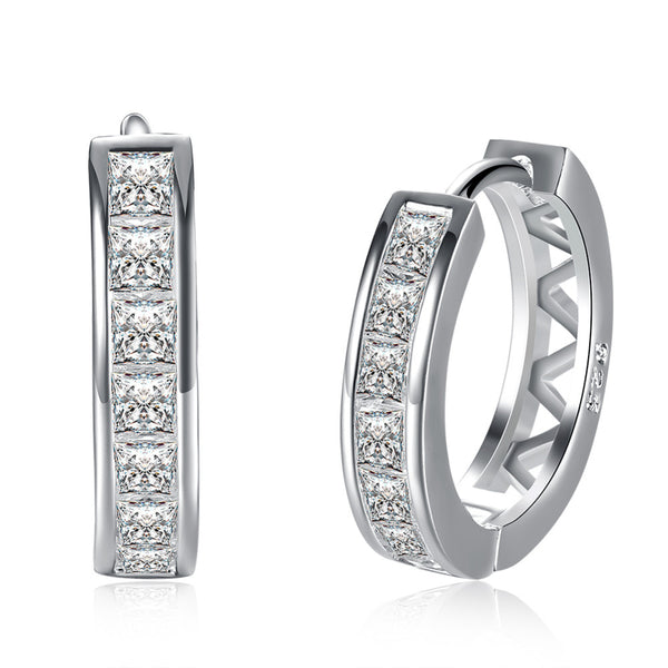 Women's Small Hoop Austrian CZ Silver Plated Earrings