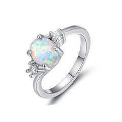 Women's Rainbow Opal and CZ Platinum Plated Ring