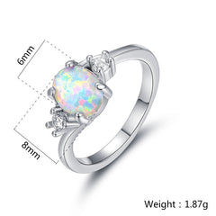 Women's Rainbow Opal and CZ Platinum Plated Ring