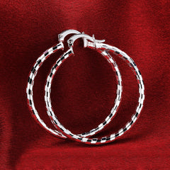 Women's CZ Checkered Silver Plated Classic Hoop Earrings