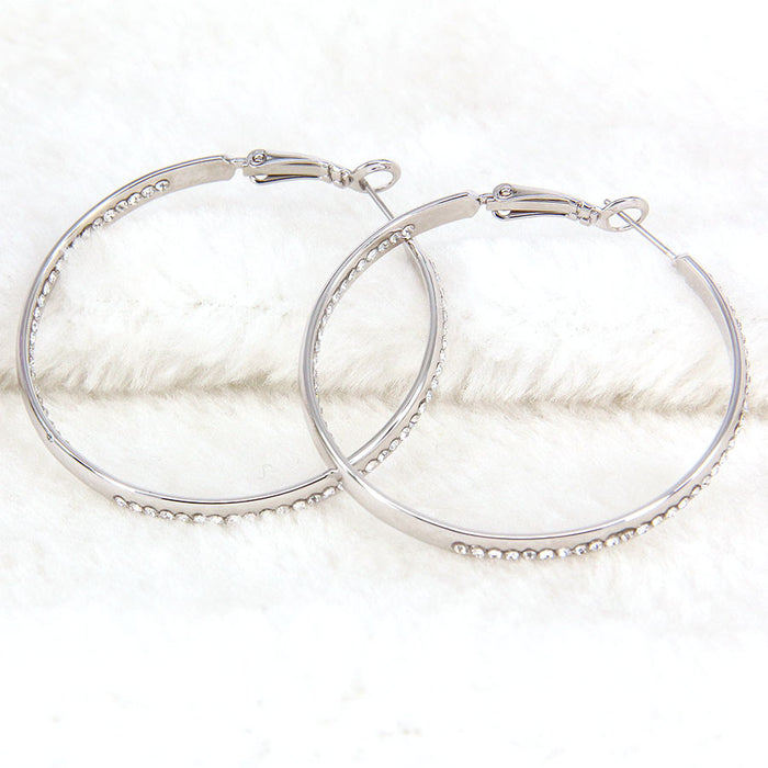 Women's Classic Rhinestone Silver Plated CZ Hoop Earrings