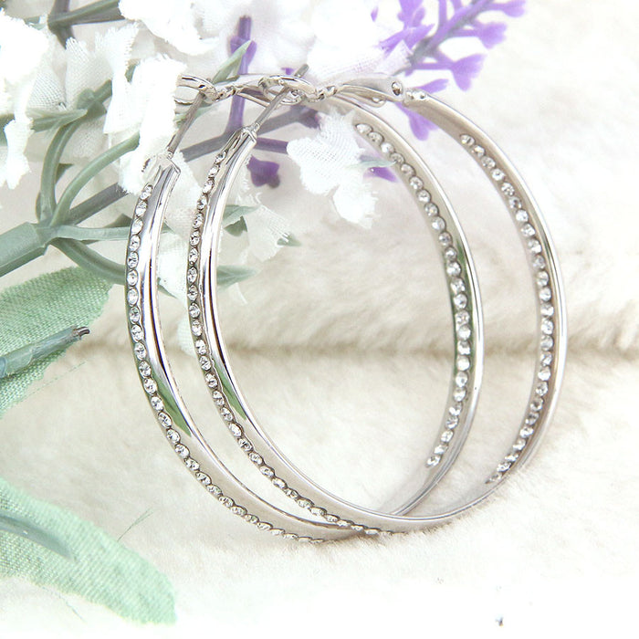 Women's Classic Rhinestone Silver Plated CZ Hoop Earrings