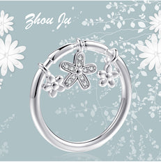 Women's 5 Point Star Charm Band Silver Plated CZ Ring