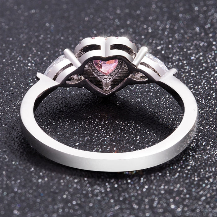 Women's Pink Heart Shaped CZ Platinum Plated Ring