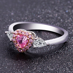 Women's Pink Heart Shaped CZ Platinum Plated Ring