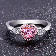 Women's Pink Heart Shaped CZ Platinum Plated Ring